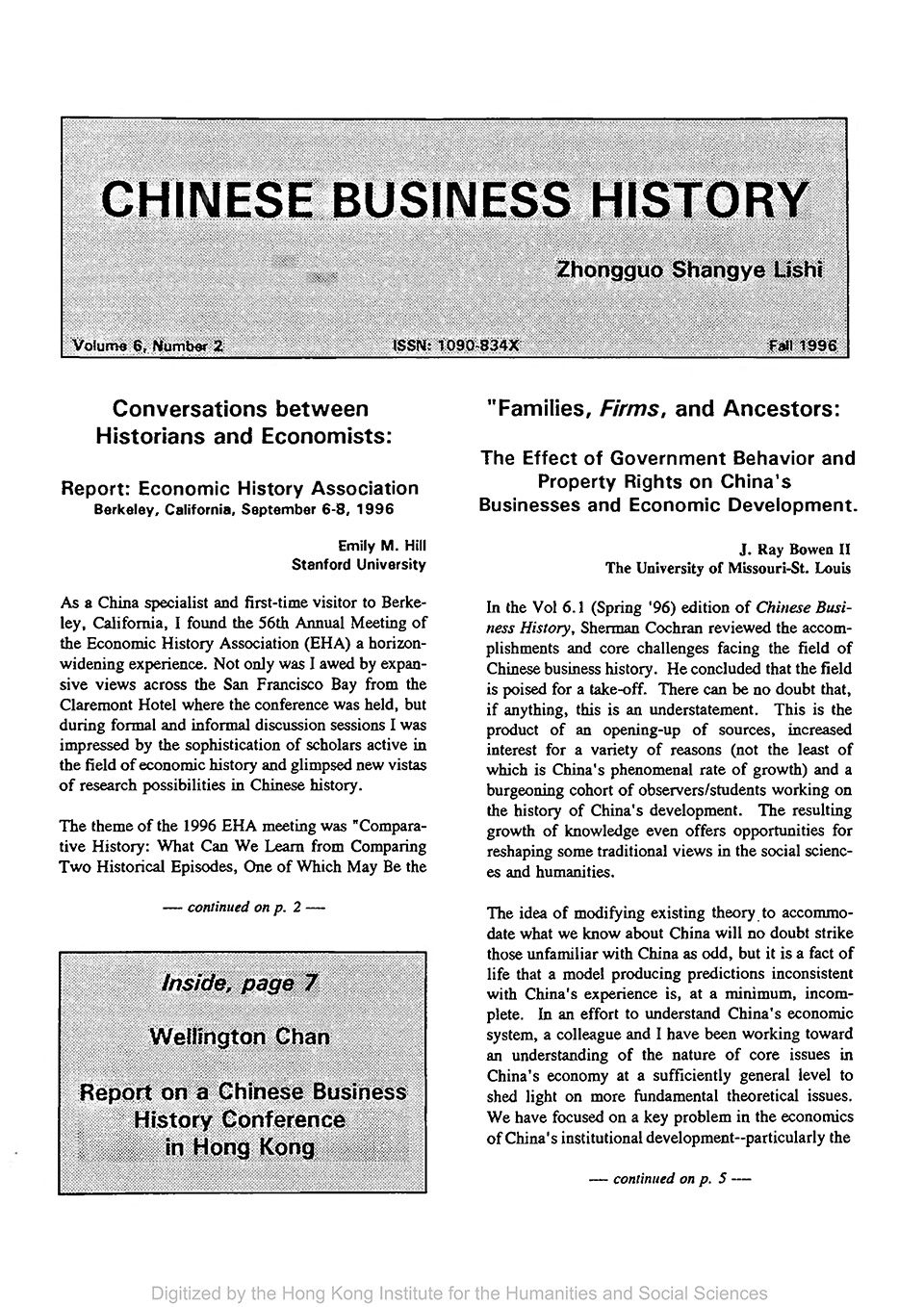 Cover of Chinese Business History Journal Volume 6, Number 2