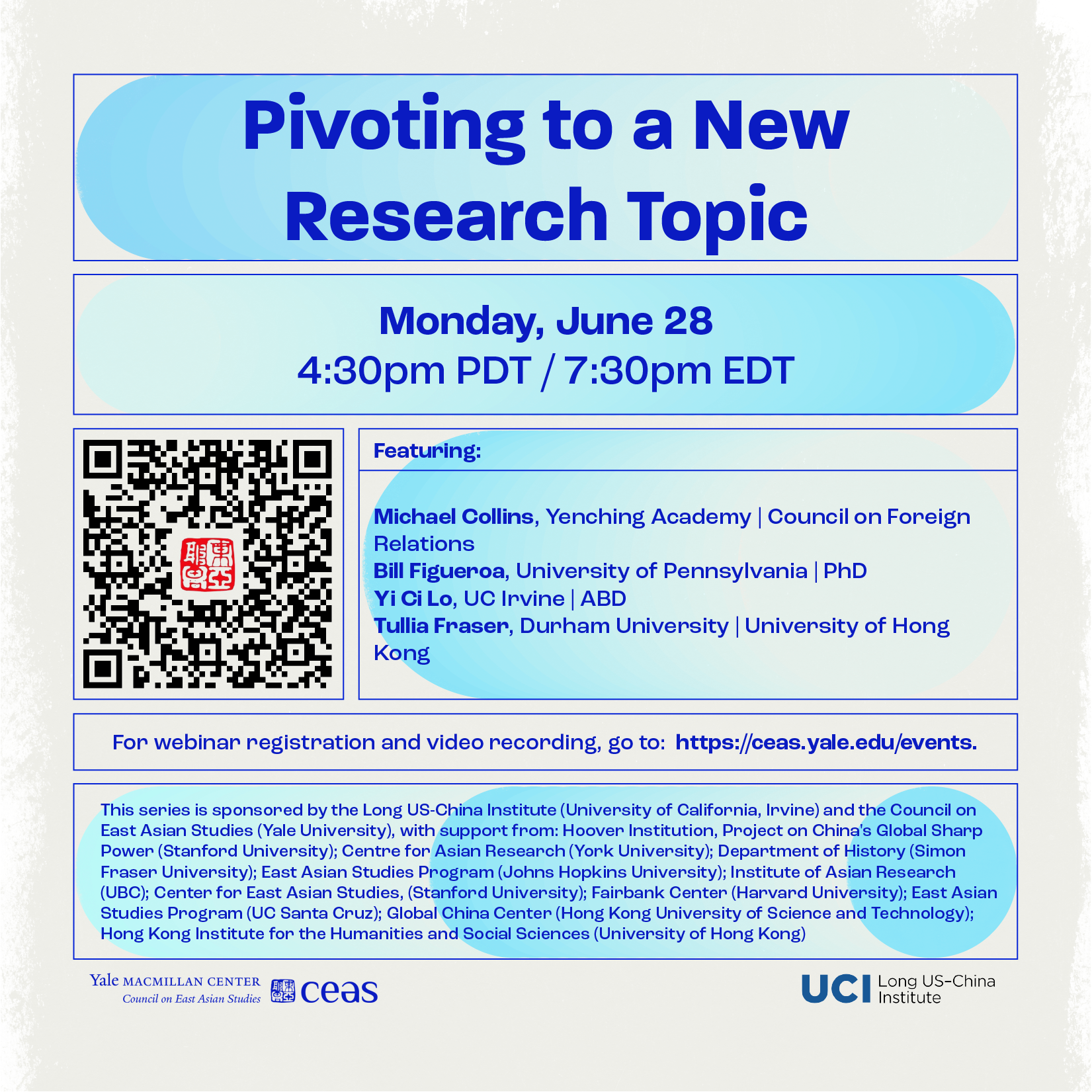 Doing Chinese History (in a New Era) Webinar Series on “Pivoting to a New Research Topic” (June 28, 2021)