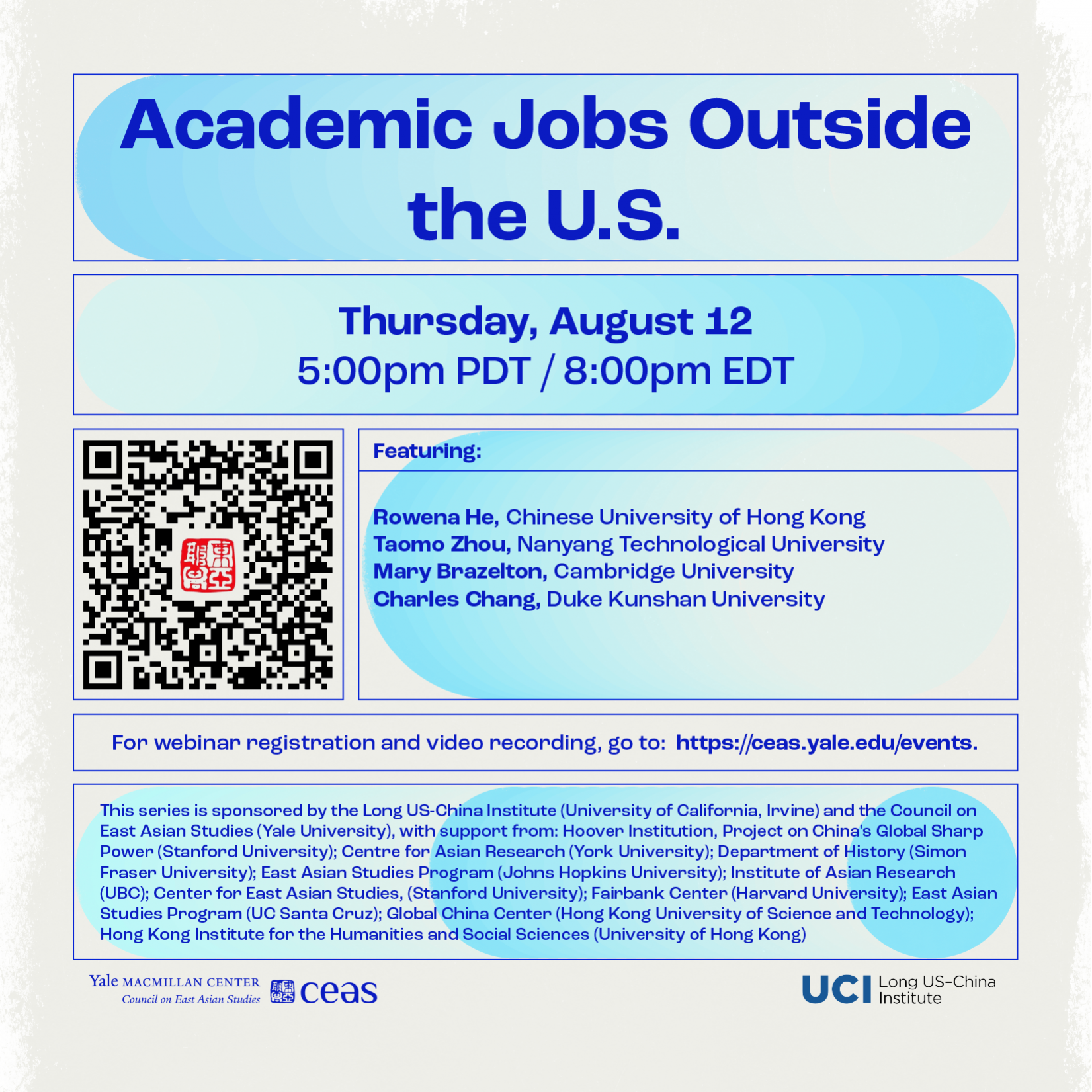 Doing Chinese History (in a New Era) Webinar Series on “Academic Jobs Outside the U.S.” (August 12, 2021)