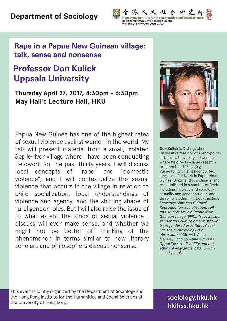 Rape in a Papua New Guinean village: talk, sense and nonsense by Professor Don Kulick (April 27, 2017)