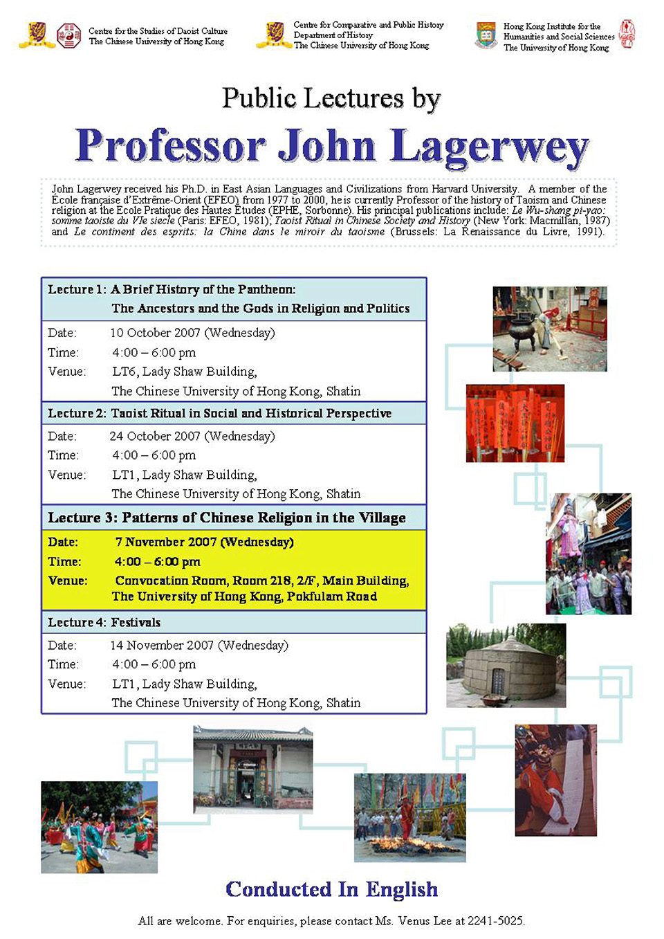 Public Lecture on “Patterns of Chinese Religion in the Village” by Professor John Lagerwey (November 7, 2007)