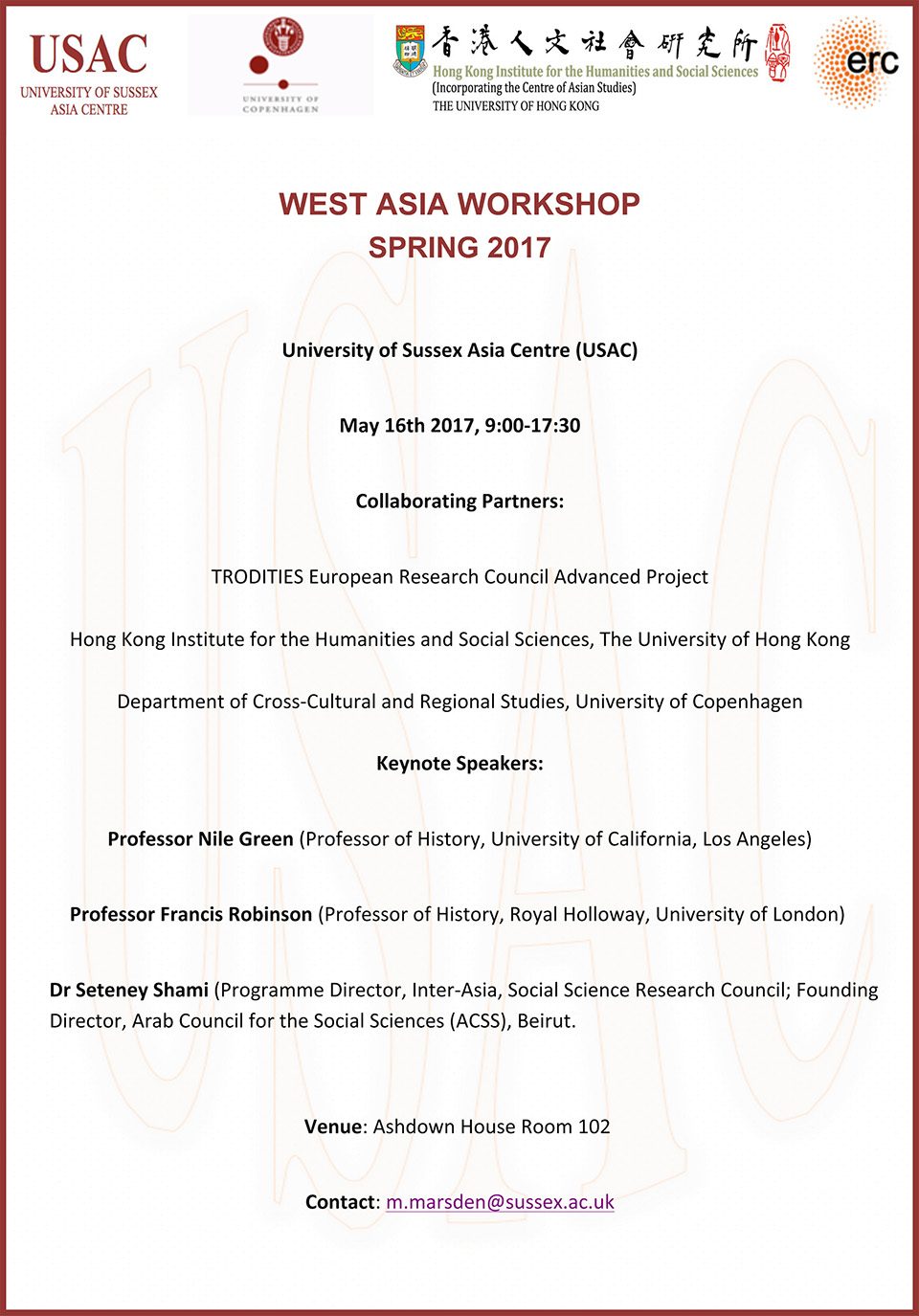 West Asia Workshop Spring 2017 (In Sussex) (May 16, 2017)